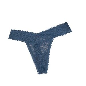 NEW Victoria's Secret‎ VS Stretch Lace Thong Panty L Blue Floral Lingerie String
